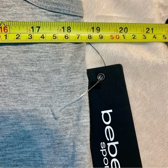 NWT Bebe Top Medium Grey Sleeveless Bebe Logo Mesh Stripe Design Rayon Spandex - Picture 13 of 13